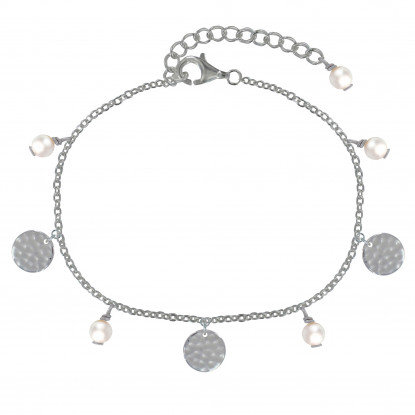 Bracelet Argent Perles et Pastilles Martelées