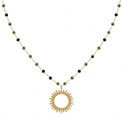 Collier Plaqué Or Soleil de Billes Ajouré et Perles Facettées Rubis Zoïsite