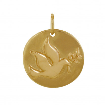 Pendentif Plaqué Or Médaille Ronde Colombe de la Paix