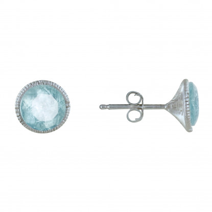 Boucles d'Oreilles Argent Rond Ciselé et Topaze Facettée