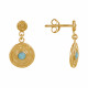 Boucles d'Oreilles Plaqué Or Médaille Ronde et Demi Perle de Larimar