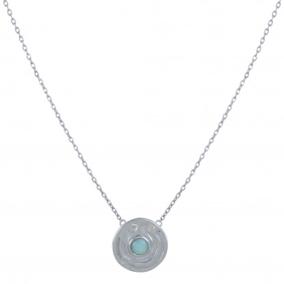 Collier Chaine Argent Médaille Ronde et Demi Perle de Larimar
