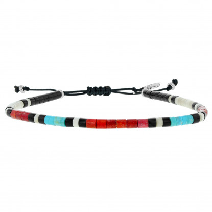 Bracelet Lien Homme Anneaux Kingman Turquoise, Apple Coral, Black Jet, Riverstone