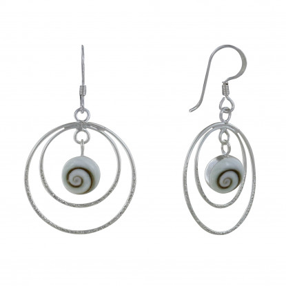 Boucles d'Oreilles Argent Deux Cercles et Oeil de Ste Lucie Rond