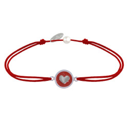 Bracelet Lien Médaille Argent 925 Ronde Coeur Emaillée Rouge