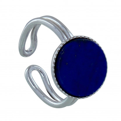 Bague Argent Rond Dentelé Lapis Lazuli