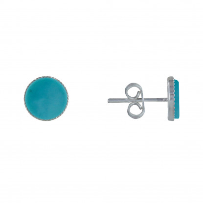 Boucles d'Oreilles Argent Rond Dentelé de Turquoise