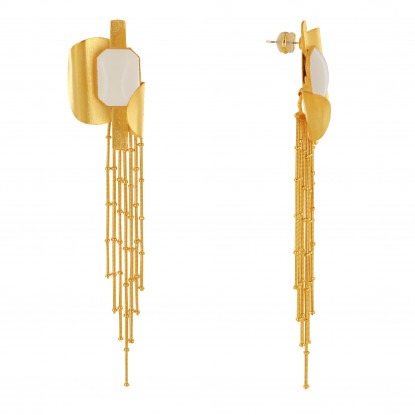Boucles d'Oreilles Laiton Doré Formes Incurvés et Long Fils Pendant