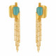 Boucles d'Oreilles Laiton Doré Formes Incurvés et Long Fils Pendant