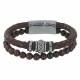 Bracelet Acier Homme Cuir Marron Foncé et Perles Oeil de Tigre Rouge