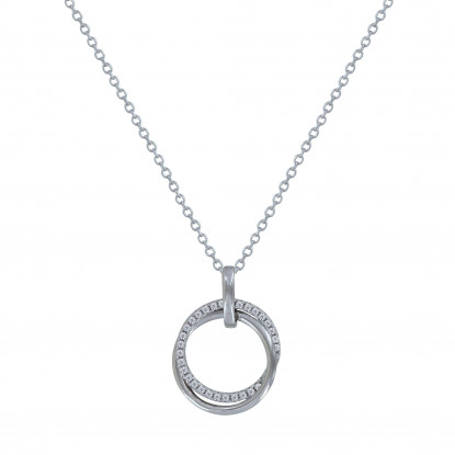Collier Argent Rhodié Deux Anneaux Entrelacés