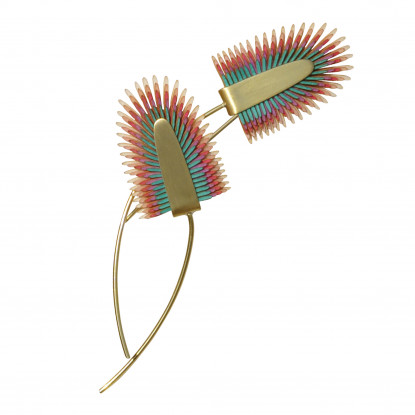 Broche Laiton Deux Tiges et Aréca en Cuir