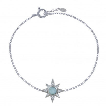 Bracelet Argent Etoile Polaire et Demi Perle de Larimar