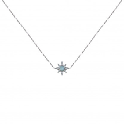 Collier Argent Etoile Polaire et Demi Perle de Larimar