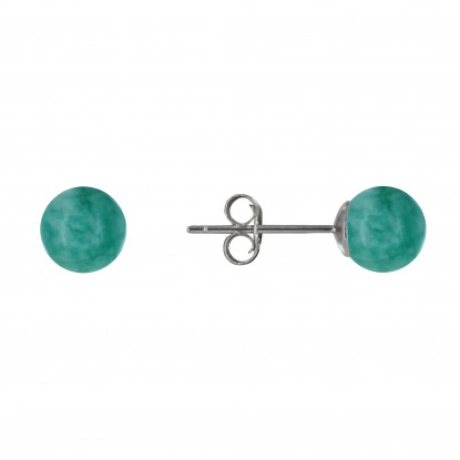 Boucles d'Oreilles Clou Argent Rhodié et Perles d'Amazonite 6 mm
