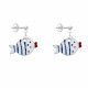 Boucles d'Oreilles Argent Petit Poisson à Pois et Lignes Emaillée