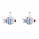 Boucles d'Oreilles Argent Petit Poisson à Pois et Lignes Emaillée