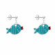 Boucles d'Oreilles Argent Petit Poisson à Pois et Lignes Emaillée