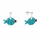 Boucles d'Oreilles Argent Petit Poisson à Pois et Lignes Emaillée