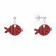 Boucles d'Oreilles Argent Petit Poisson à Pois et Lignes Emaillée