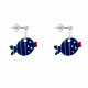 Boucles d'Oreilles Argent Petit Poisson à Pois et Lignes Emaillée