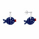 Boucles d'Oreilles Argent Petit Poisson à Pois et Lignes Emaillée