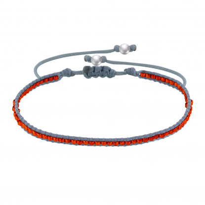 PHOTO A VE Bracelet Perles Oranges Rouges Lien Tréssé Gris Foncé