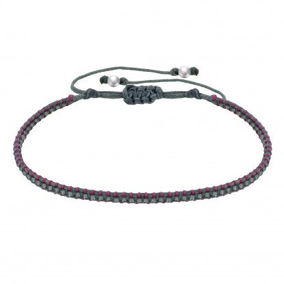 PHOTO A VE Bracelet Perles Grises Lien Tréssé Fuchsia et Gris Foncé