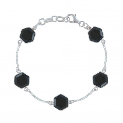 PHOTO A VE Bracelet Argent Cinq Hexagones d'Onyx Noir Facetté