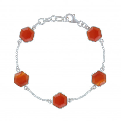 PHOTO A VE Bracelet Argent Cinq Hexagones d'Agate Rouge Facetté