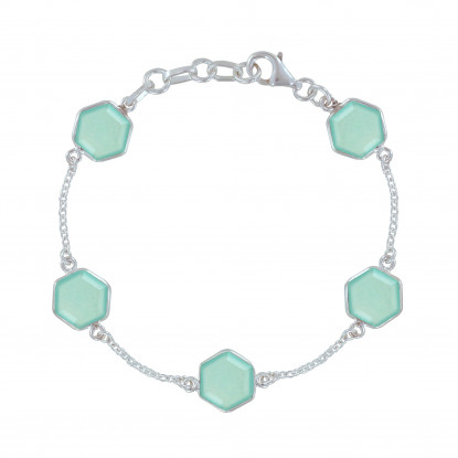 PHOTO A VE Bracelet Argent Cinq Hexagones de Calcédoine Vert d'Eau Facetté