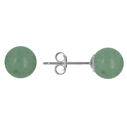 Boucles d'Oreilles Clou Argent Rhodié et Perles d'Aventurine 8 mm