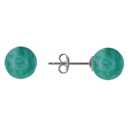Boucles d'Oreilles Clou Argent Rhodié et Perles d'Amazonite 8 mm