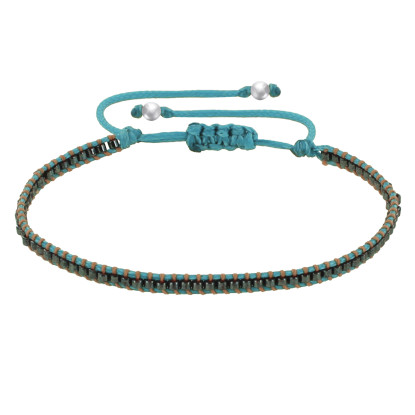 PHOTO Bracelet Perles Grises Lien Tréssé Orange et Turquoise