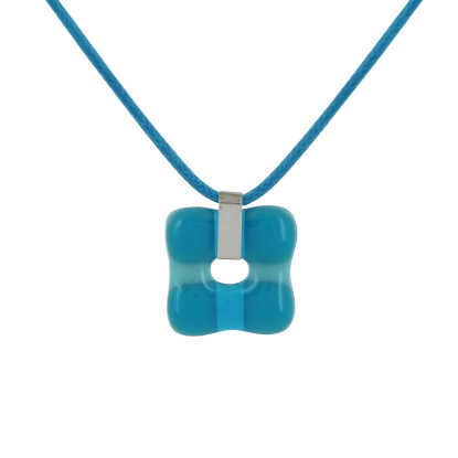 PHOTO Collier Argent et Petit Pendentif Pâte de Verre Donuts Bleu Azur