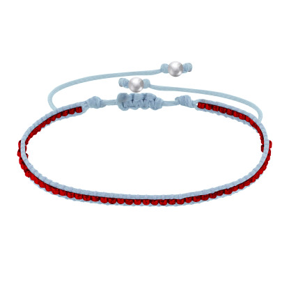 PHOTO Bracelet Perles Rouges Lien Tréssé Bleu Ciel