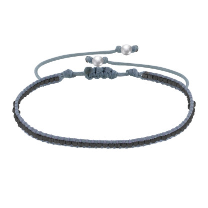 PHOTO Bracelet Perles Grises Anthracite Lien Tréssé Gris Foncé