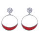 Boucles d'Oreilles Clip Métal Argenté Cercle et Croissant de Lune Translucide Coloré