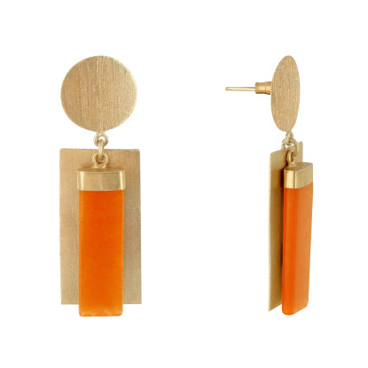 Boucles d'Oreilles Laiton Doré Disque et Rectangles Coloré