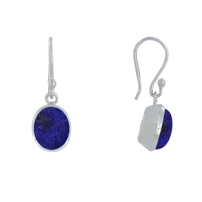 Boucles d'Oreilles Argent Crochet Petite Ovale de Lapis Lazuli