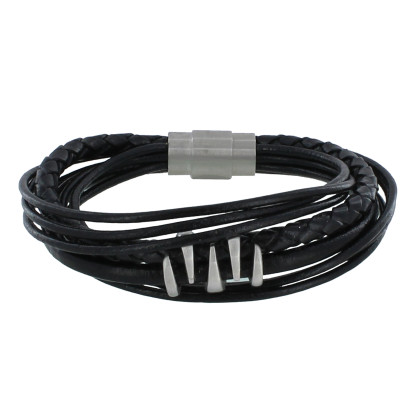 Bracelet Acier Homme Cuir Noir et Griffe