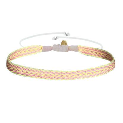 Bracelet Lien Tissé Blanc Flèches Jaune Fluo et Rose