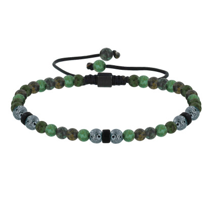 Bracelet Lien Homme Perles Rondes Acier et Turquoise Vertes