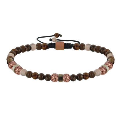 Bracelet Lien Homme Perles Rondes Acier Cuivré et Jaspe