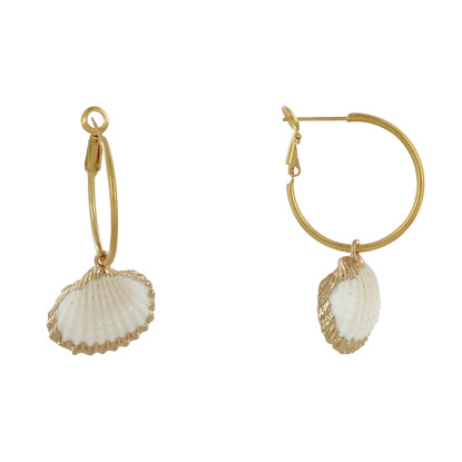 Boucles d'Oreilles Laiton Doré Créoles et Coquillages