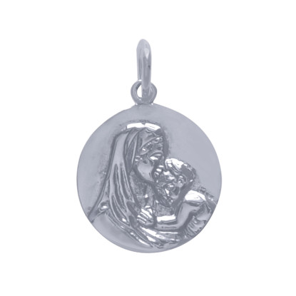 Pendentif Argent Médaille Ronde Vierge à l'Enfant