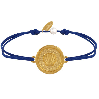 Bracelet Lien Médaille Ronde Laiton Doré Coquillage