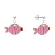 Boucles d'Oreilles Argent Petit Poisson à Pois et Lignes Emaillées