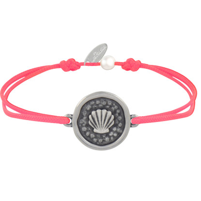 Bracelet Lien Médaille Ronde Laiton Argenté Coquillage
