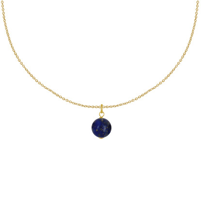 Collier Plaqué Or Pendentif Perle de Lapis Lazuli